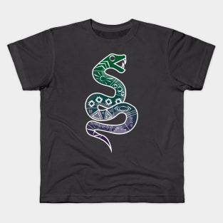 Mexican Aztec Snake Design Green and Purple Kids T-Shirt